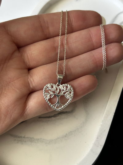 Collar Corazón y Árbol de la vida cubic blanco de Plata 925