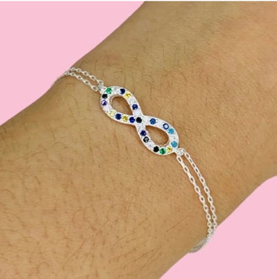 Pulsera Espejado doble con dije infinito multicolor de Plata 925