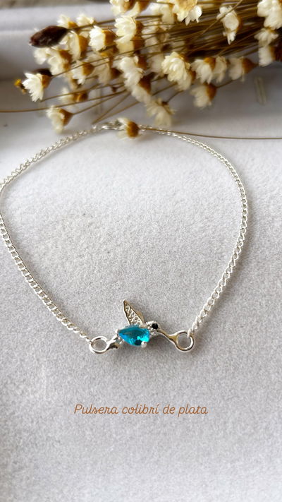 Pulsera groumet dije Colibri cubic Celeste de Plata 925