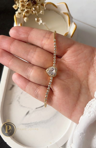Pulsera Dorada Corazón Con Cubic - Regulable