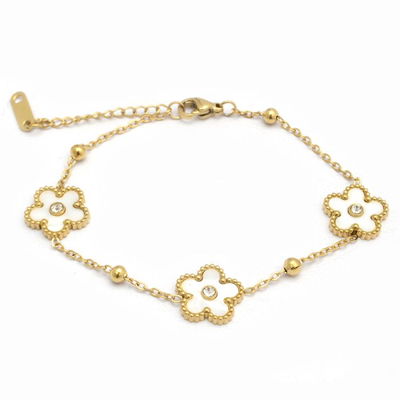Pulsera Dorada Flor Nacar Y Bolitas 18 A 21Cm