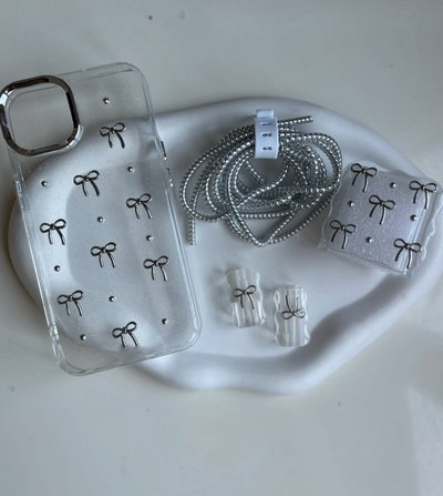 Set moños 3D Funda + Protector de cargador 