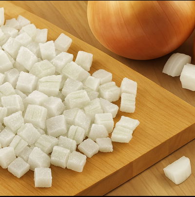 Cebolla Cubeteada Congelada IQF Bolsa de 1 kg.