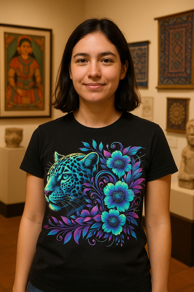Remera Ilustrada “Espíritu Jaguar” | Arte Tribal y Floral
