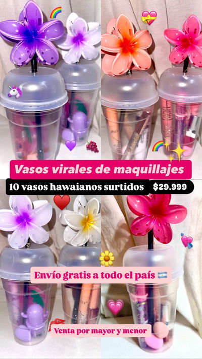 Combo 10 vasos hawaianos de maquillajes