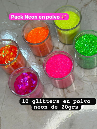 Combo glitters neon en polvo x 10 