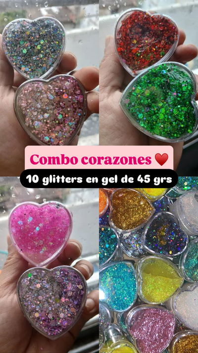 Combo glitters corazón x 10