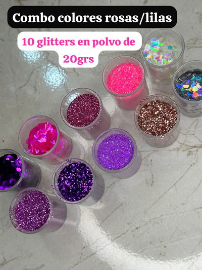 Combo glitters lilas en polvo x 10 