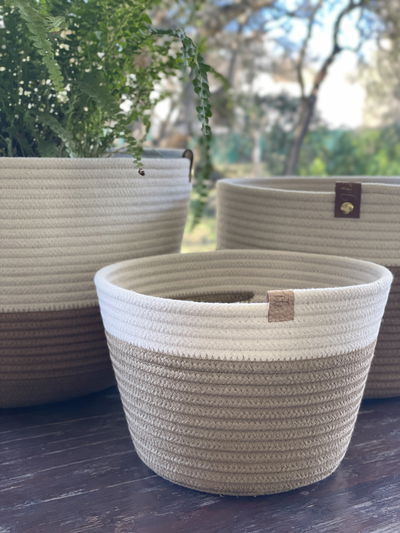 CESTA CORDON PORTA MACETA | CRUDO Y BEIGE
