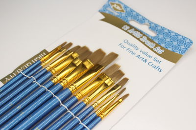 Set x12 Pinceles Chatos | XINBOWEN (azules)