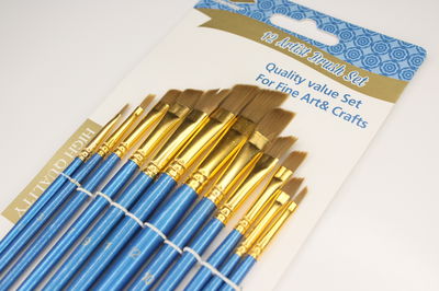 Set x12 Pinceles Angulares | XINBOWEN (azules)
