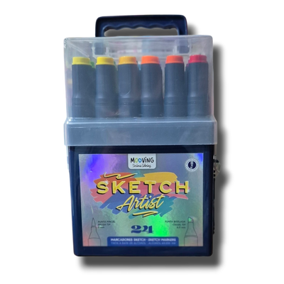 Marcadores Sketch Artist Doble Punta Pincel Biselada Mooving Set x 24 Colores