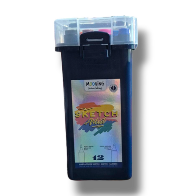 Marcadores Sketch Artist Doble Punta Pincel Biselada Mooving Set x 12 Colores