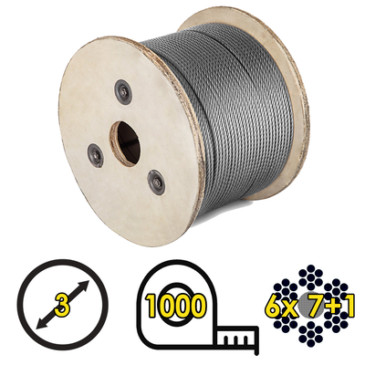 Cable de Acero Galvanizado Rigido 6x7+1 3mm - Bobina 1000m