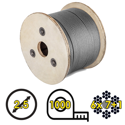 Cable de Acero Galvanizado Rigido 6x7+1 2.5mm - Bobina 1000m