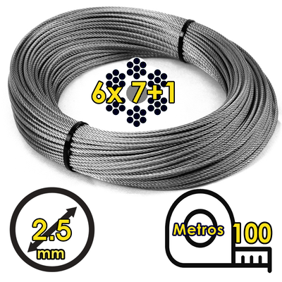 Cable de Acero Galvanizado Rigido 6x7+1 2.5mm -Rollo 100m