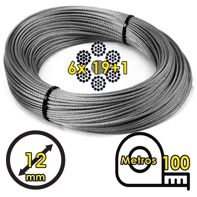 Cable De Acero Galvanizado Flexible 6x19+1 12mm Rollo 100mts