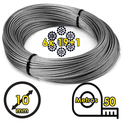 Cable De Acero Galvanizado Flexible 6x19+ 10mm Rollo 100mts