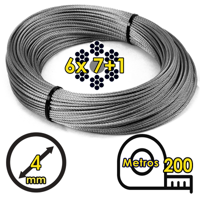 Cable de Acero Galvanizado Rigido 6x7+1 4mm -Rollo 200m