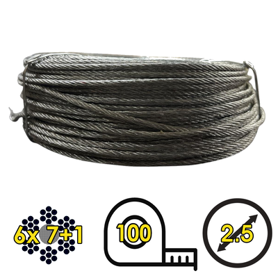 Cable de Acero Galvanizado Rigido 6x7+1 2.5mm -Rollo 100m