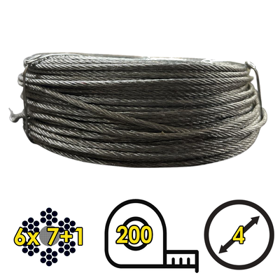 Cable de Acero Galvanizado Rigido 6x7+1 4mm -Rollo 200m