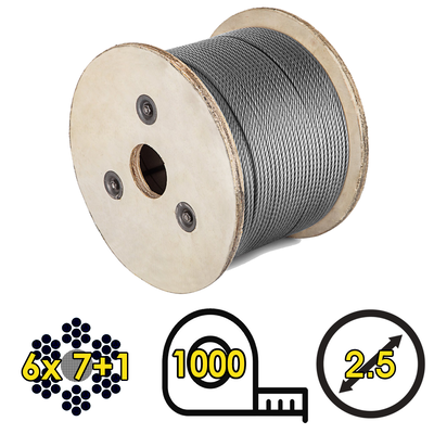 Cable de Acero Galvanizado Rigido 6x7+1 2.5mm - Bobina 1000m