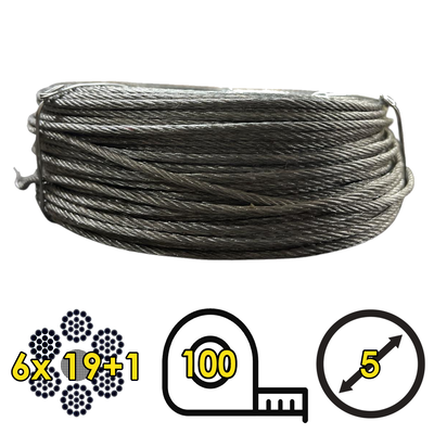 Cable De Acero Galvanizado Flexible 6x19+1 5mm Rollo 100mts