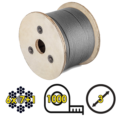 Cable de Acero Galvanizado Rigido 6x7+1 3mm - Bobina 1000m