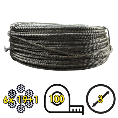 Cable De Acero Galvanizado Flexible 6x19+1 3mm Rollo 100mts