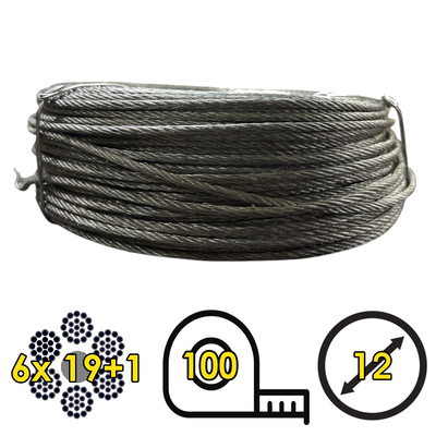Cable De Acero Galvanizado Flexible 6x19+1 12mm Rollo 100mts