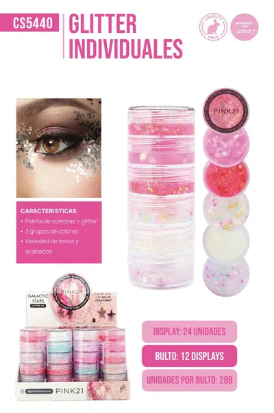 Pink 21 Torre de 6 Pigmento Glitters