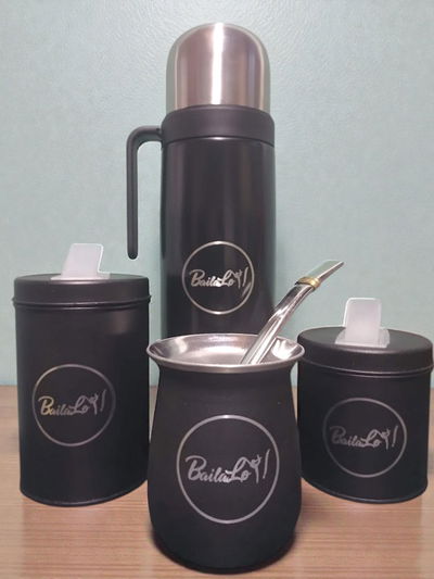 Set ACERO termo+latas+mate+bombilla