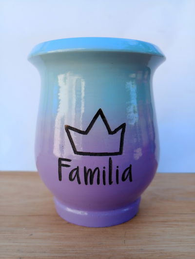 Mate MateArte vitrificado grabado FAMILIA - celeste lila