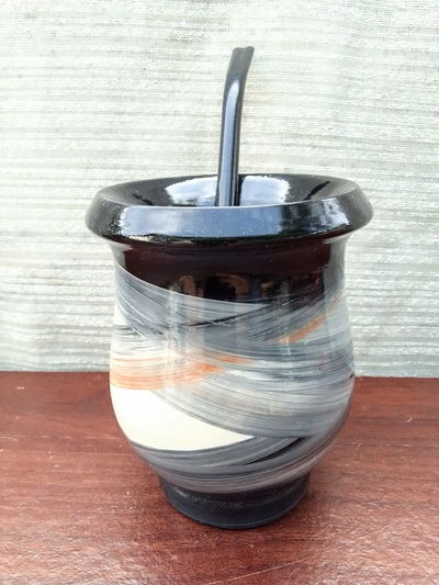 Mate matearte Clasico vitrificado - Negro / blanco