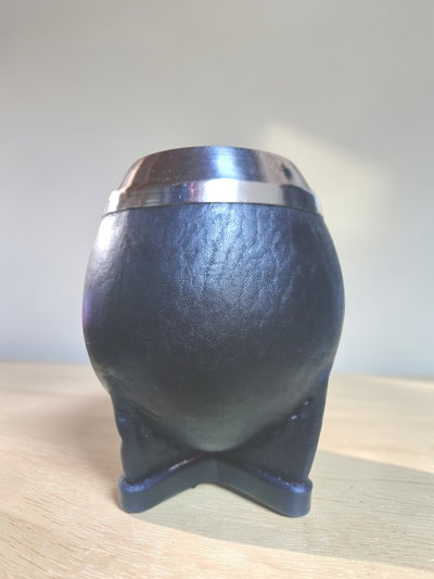 Mate Torpedo de Calabaza Forrado en Cuero con Virola de Acero