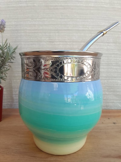 Mate ARTE IMPERIAL vitrificado - celeste/verde agua/manteca