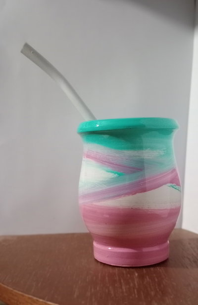 Mate mateArte vitrificado- clasico verde agua y rosa