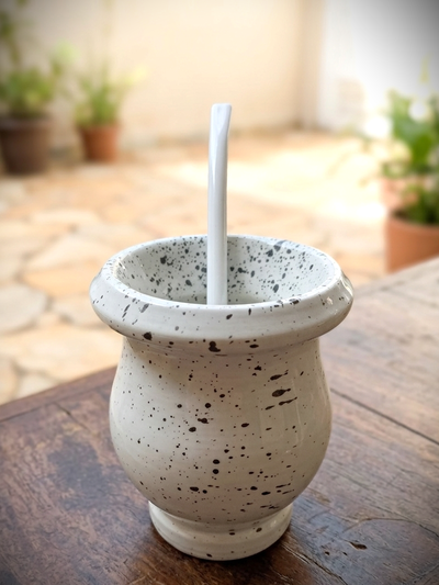 Mate Matearte Vitrificado - Blanco salpicado Peltre