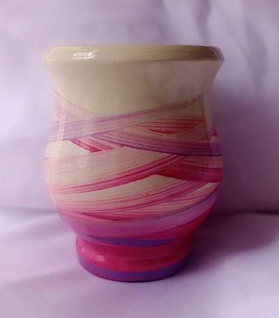 Mate mateArte clasico vitrificado - manteca con magenta y violeta