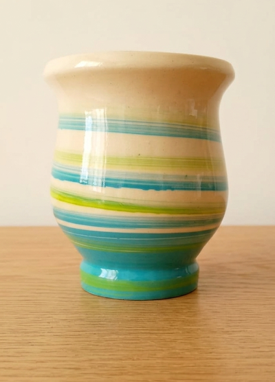 Mate mateArte vitrificado - clasico tirabuzon manteca con verde y turquesa