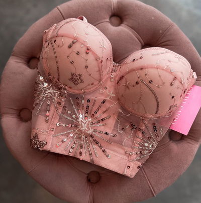 Corset lentejuelas rosa
