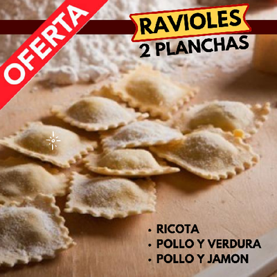 1 CAJA RAVIOLES POLLO Y JAMON CON 2 PLANCHAS