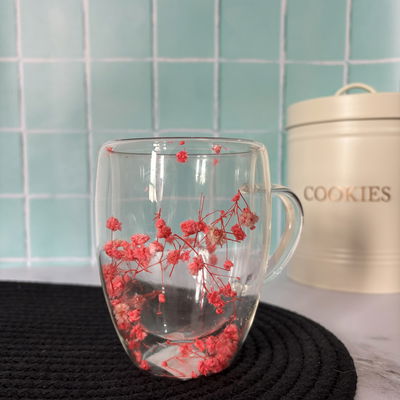 Taza doble vidrio flores