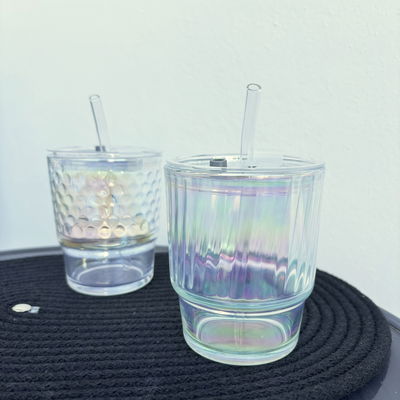 Vaso vidrio tornasol con tapa vidrio
