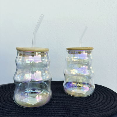 Vaso ondas tornasol con tapa bamboo