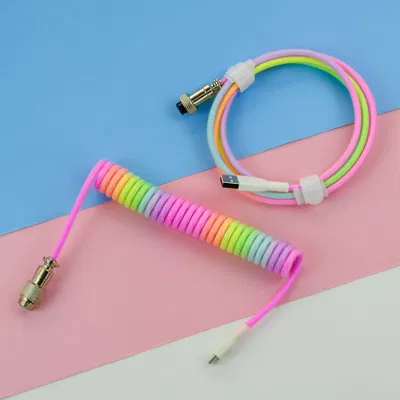 OUTLET Cable Coiled Mallado Rainbow Arcoiris/Rosa