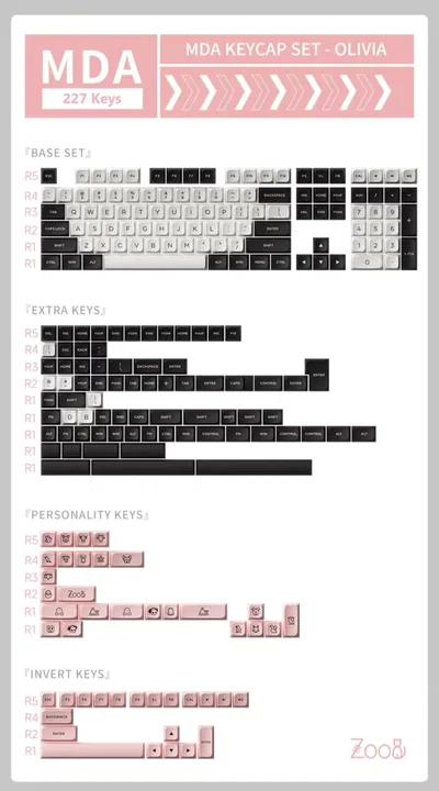 Keycaps PBT MDA AKKO Olivia 227 Keys