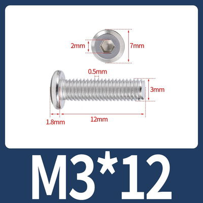 Tornillo Allen M3x12 M3*12 cabeza plana inoxidable 304