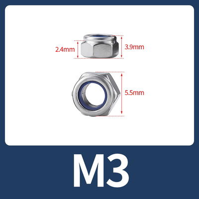 Tuerca Antiaflojamiento M3 de seguridad nylon inoxidable 304