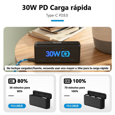 Estuche Cargador TELESIN para Triple Baterías de Cámara Acción + Lector TF PD 30W USB-C